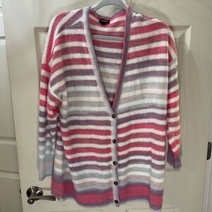Torrid V Neck Button Front Cardigan‎ Multi Stripe Pink Blue Button 2 2x 18/20